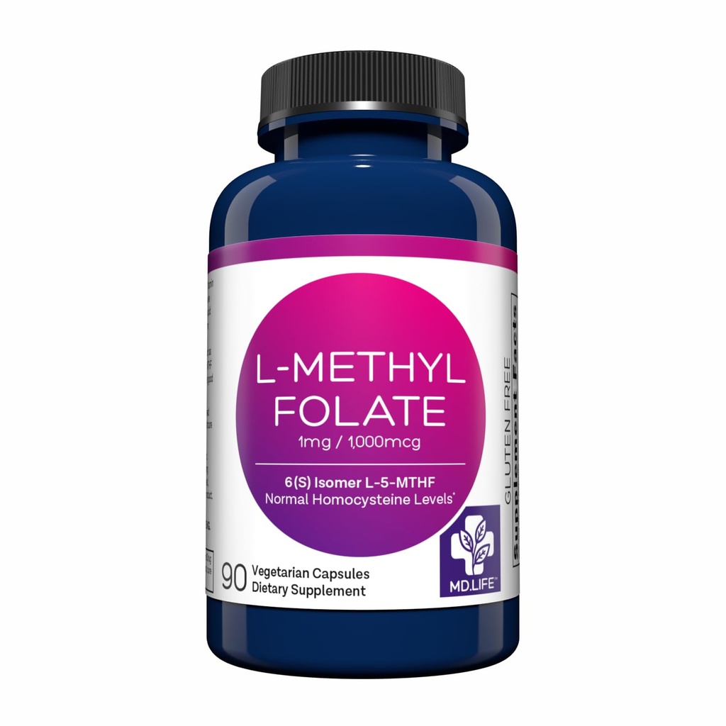 MD Life L-metilfolato 1 mg Supplemento - Professional-Grade Active L Methylfolate Supplement - 90 capsule - L-metilfolato 1mg - Massima potenza MTHFR W/Aminoacidi essenziali