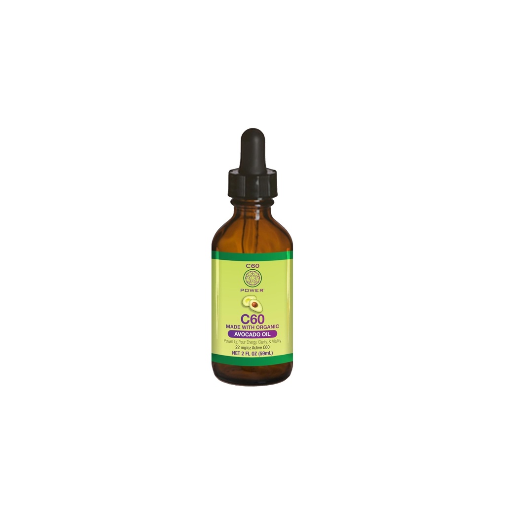 C60 Power C60 in Olio di Avocado Organico - Supporto Benessere Naturale per Uomini e Donne, 99,99% Fullerenes Carbon Puro, promuove Energia, Clarity Mentale, & Stamina - 2 fl oz Bottiglia