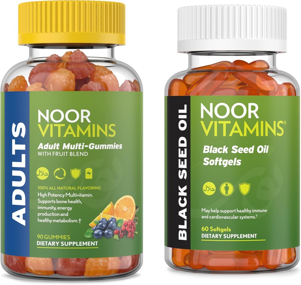 Vitamine di Noor Adulto Multivitamina Gomma e Nero Seme Olio Bundle