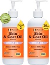 Natural Dog Company 2 Pack - 16 oz. Olio di pelle e cappotto, Supporta la salute della pelle, Integratori di olio di pesce per cani, acidi grassi, antiossidante, per le famiglie di cani multi, grandi cani di razza, 32 oz. Valore