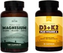Natural Rhythm Triple Calm Magnesium 150 mg - 120 capsule – Magnesium Complex Compound Supplemento W/Natural Rhythm Vitamin D3 + K2 (MK7) Plus Vitamina A, per Bone, Cuore e Salute Immune, 30 capsule