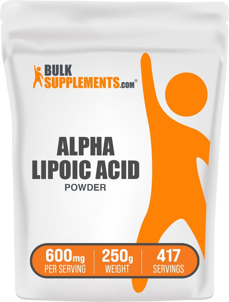 BulkSupplements.com Polvere di acido lipoico alfa - Supplemento ALA, supplemento antiossidante - Gluten Free, 600mg per porzione, 250g (8.8 oz) (pacchetto di 1)