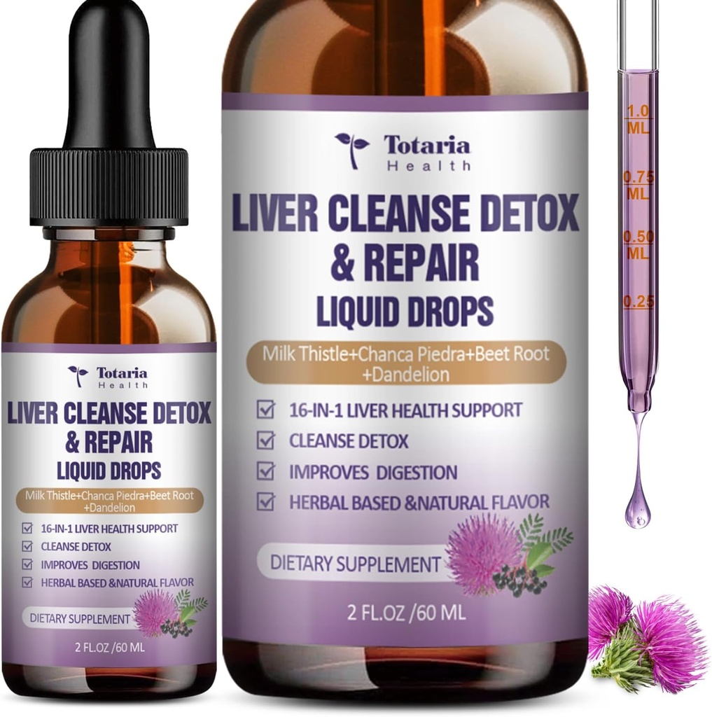 Liquido per la pulizia del fegato, 1100mg di latte di questatle Supplemento radice di leone e 16+ erbe per il supporto del fegato Active Liver Health Formula No Sugar Vegan Non OGM e All-Natural