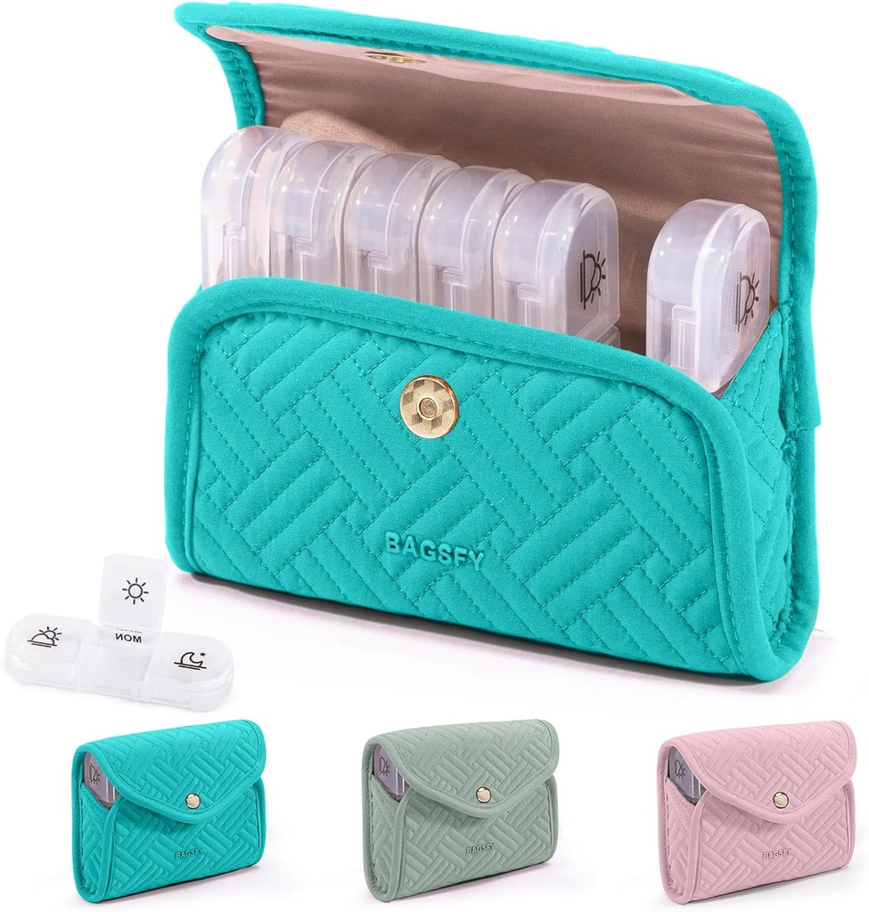 BAGSFY organizzatore settimanale di pillole 3 volte al giorno in un caso di pillole di tessuto carino, organizzatore di pillole di medicina, scatola di pillole, custodia di viaggio portatile, contenitore di pillole per il farmaco, vitamine, oli di pesce, integratori