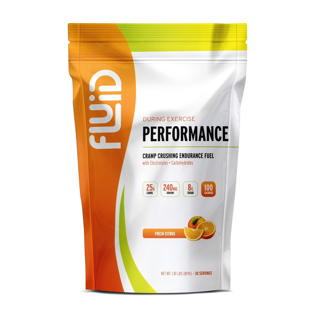 Fluid Performance - Low Sugar Endurance Fuel Sports Drink Mix with Electrolytes, Tutti gli ingredienti naturali, senza glutine per prima o durante l'esercizio (Fresh Citrus, 30 Serving)