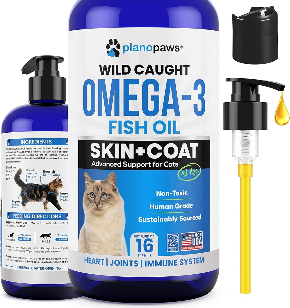 Olio di pesce Omega 3 per gatti - Meglio di olio di salmone per gatti - Kitten + Vitamine di gatto e Supplementi - Prodotti per la salute del gatto - Trattamento di Dandruff del gatto - Olio di pesce liquido per gli animali - Prodotti per la pulizia del gatto