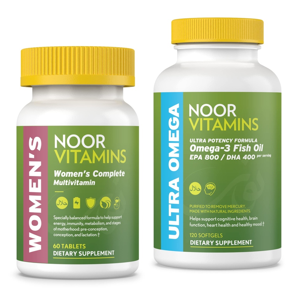 Noor Vitamins Multivitamina e Omega Fish Oil Supplement Bundle