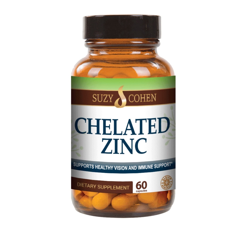 Suzy Cohen Chelated Zinc Supplements - 60 capsule Gentle on The Stomach - Lo zinco è per la crescita sana delle cellule e la formazione del DNA - Supporta la funzione immunitaria sana e la salute della pelle