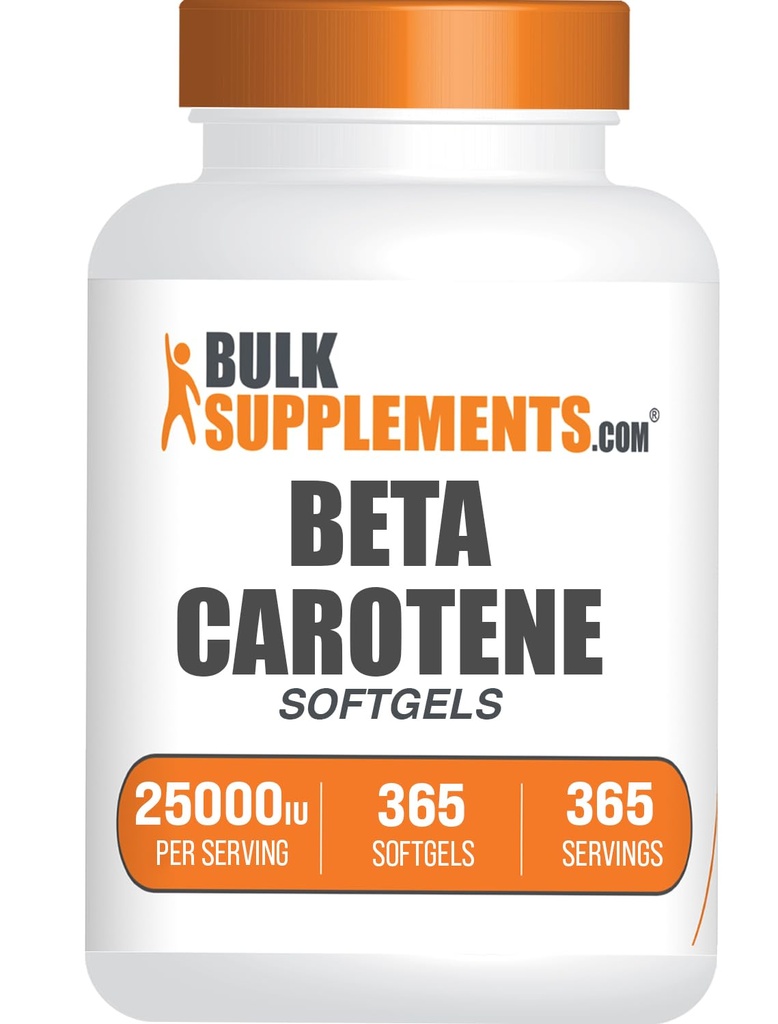BulkSupplements.com Beta Carotene 25000 IU Softgels - Supplemento vitamina A, Beta Carotene Supplementi - per il supporto agli occhi, Gluten Free, 1 Softgel per Serving, 365 Count (Pack of 1)
