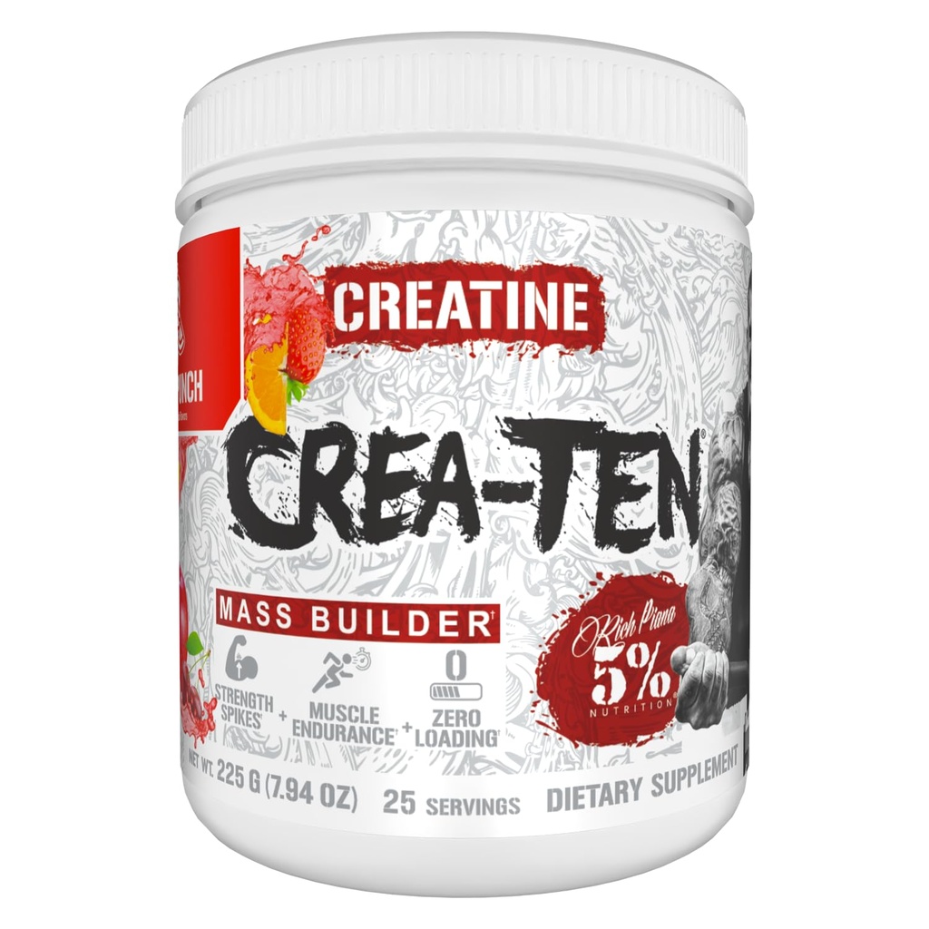 5% Nutrition CreaTEN Creatine Complex + Acceleratori | Polvere di creatina aromatizzata per guadagno muscolare | Potenza massima, resistenza, resistenza, resistenza, & recupero (Punto di prua)