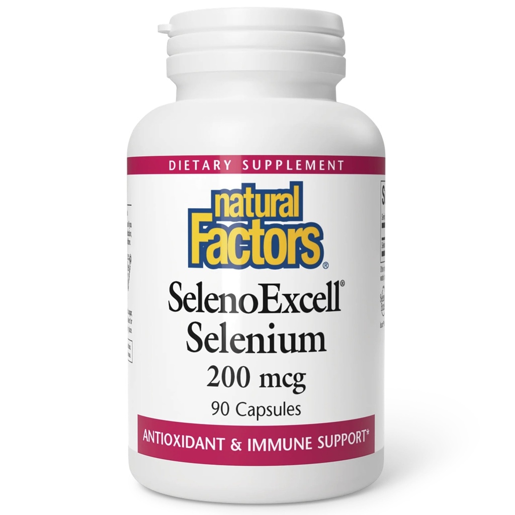 Fattori naturali, SelenoExcell Selenium 200mcg, Antiossidante & Supporto immunitario, 90 capsule