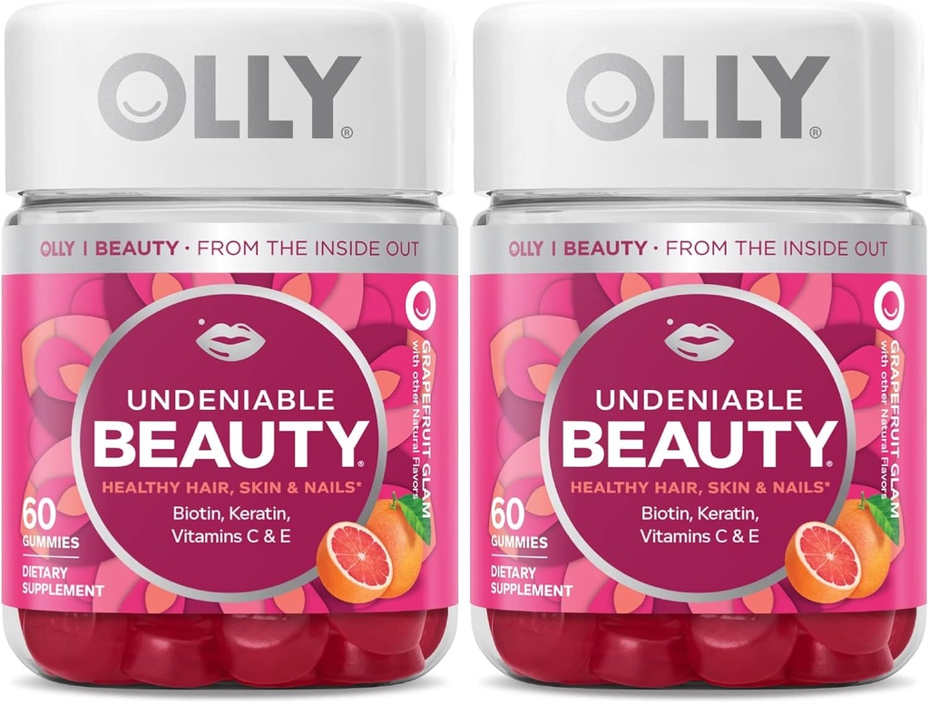 OLLY Gomma di bellezza innegabile, per capelli, pelle, unghie, biotina, vitamina C, cheratina, supplemento masticabile, pompelmo, alimentazione di 30 giorni - 120 conte