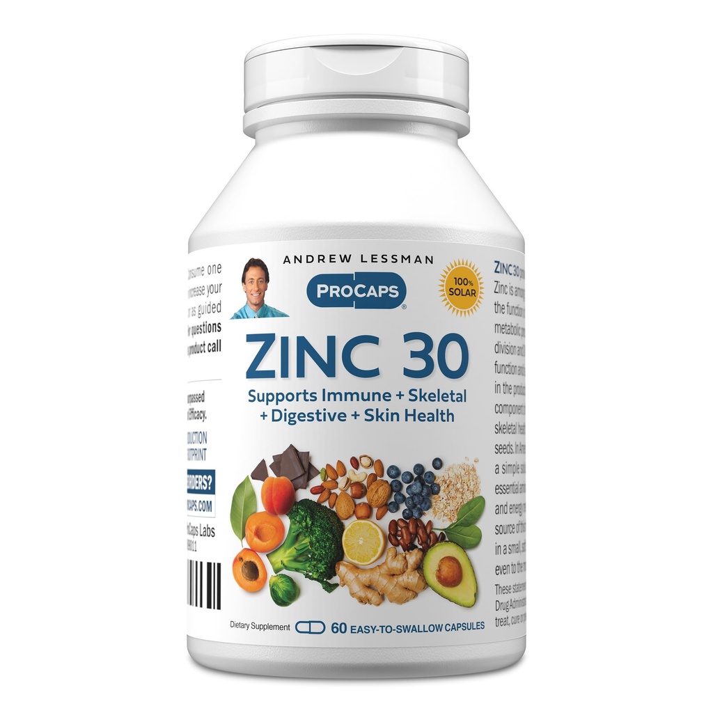 ANDREW LESSMAN Zinc 30mg - 60 capsule - Citrato di zinco altamente assorbibile. Supporta Immune, scheletro, digestivo e salute della pelle. Piccolo facile da ingoiare capsule. Nessun Additivo