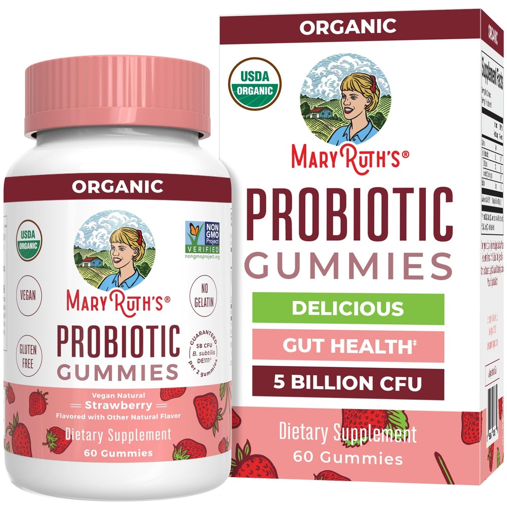 MARYRUTH's USDA Organic Probiotic Gummies Probiotic Digestive Support | Supporto immunitario | Digestivo & Gut Health Supplement | 5 miliardi di CFU | Vegan | Non OGM | Gluten Free | 60 Conte