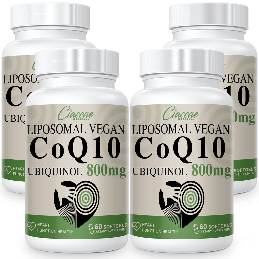 Liposomal CoQ10 800mg Ubiquinol Softgel, Max Absorption Ubiquinol Coenzyme Q10, Ubiquinol CoQ10 Supplemento per Antiossidante, Funzione cardiaca e produzione di energia, Pure CoQ10 800mg, 240 Vegan Softgels