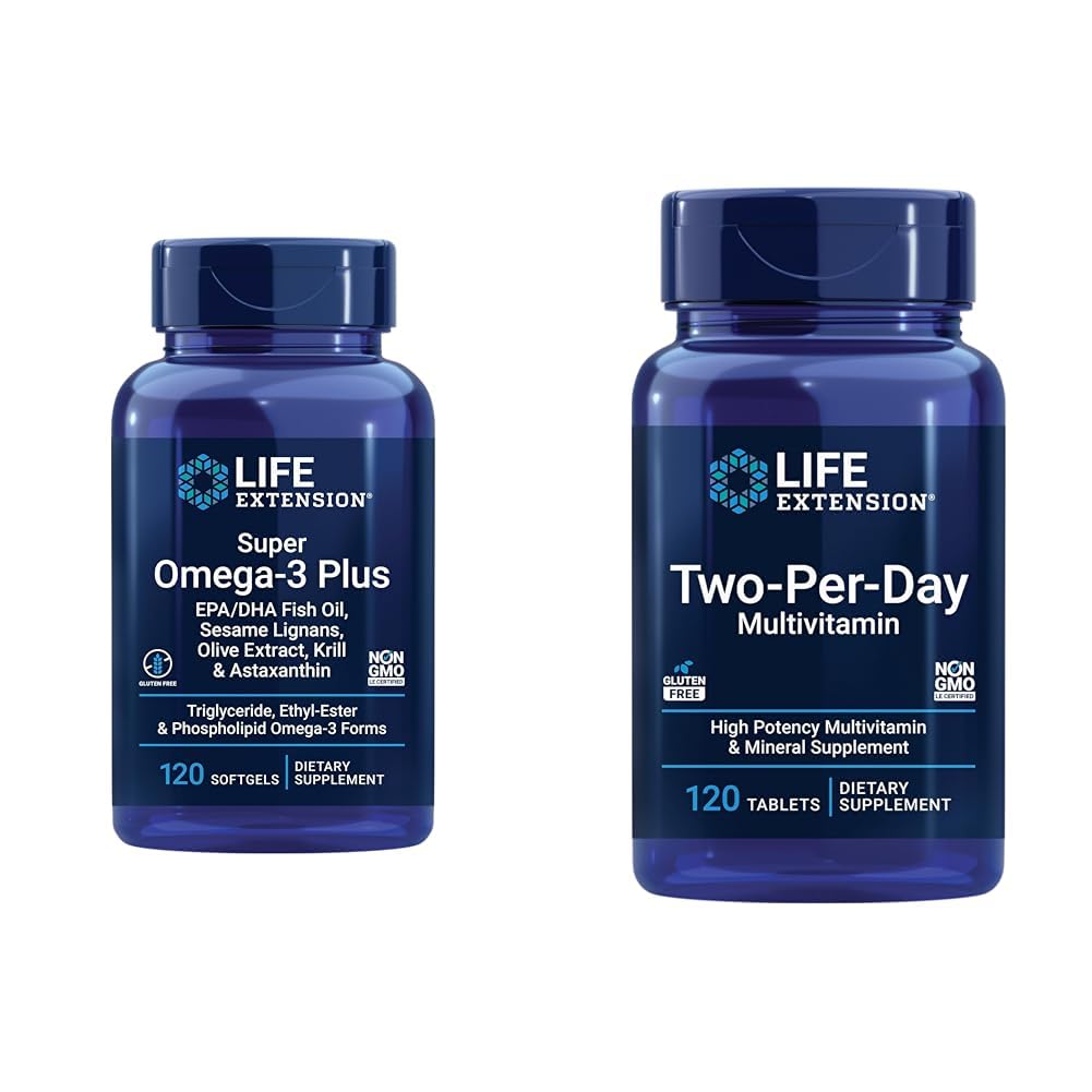 Estensione della vita Super Omega-3 Plus EPA/DHA Fish Oil, Sesamo Lignans & Two-Per-Day ad alta potenza Multi-Vitamin & Supplemento minerale