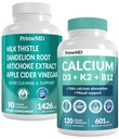 Calcium D3 K2 B12 (1pk) e supporto al fegato (1pk) Supplemento Bundle - Vitamine potenti per Bone, Cuore, Funzione del fegato, & Supporto immunitario - Non-GMO, Vegan, Senza glutine