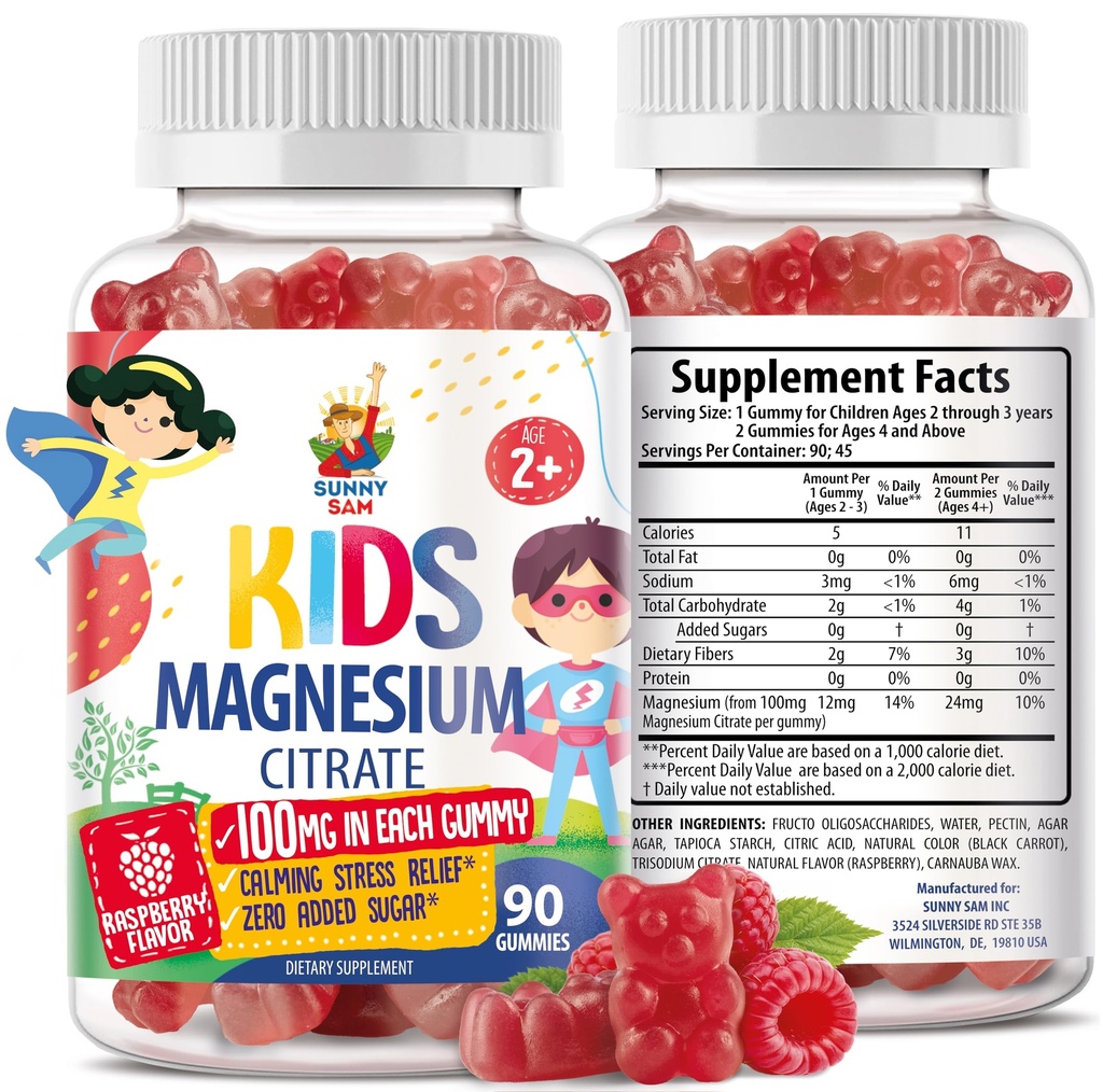 Gummie di Magnesio per Bambini & Adulti - 100mg - Cuciture di Magnesio Calma - Magnesio Citrato Chewable Supplement per Mood & Muscle Support - 90 Gummies