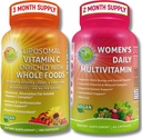 Antiossidante & Immunity Support Bundle - Liposomal Vitamin C 1500mg con Organic Acerola Cherry & Camu Camu + Women's Daily Multivitamin with Iron, Superfoods, Probiotics & Enzymes – Vegan, Non OGM