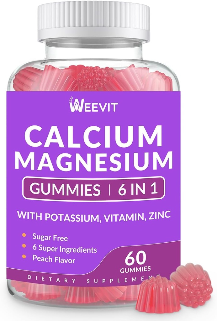 Zucchero gratis Calcium Gummies Supplemento 600mg, Calcio Magnesio Zinco Gummies con vitamina D3 K2, Potassio, Alta Assorbimento CA Gomma per Bone, denti e muscoli