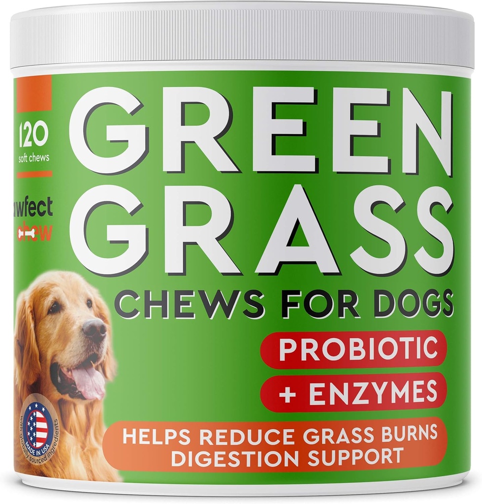 PAWFECTCHEW Dog Pee Grass Helper - Trattamento dell'erba per l'urina del cane - Neutralizzatore dell'urina del cane per le macchie di bruciato dell'erba - Riparazione del prato della pee del cane con probiotici - Made in USA - 120 Chews