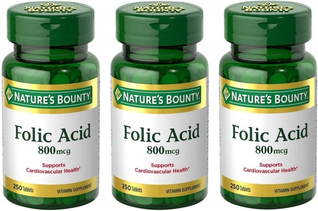 Folic Acid 800 mcg Tablets Massima resistenza, 3 bottiglie (250 conte)