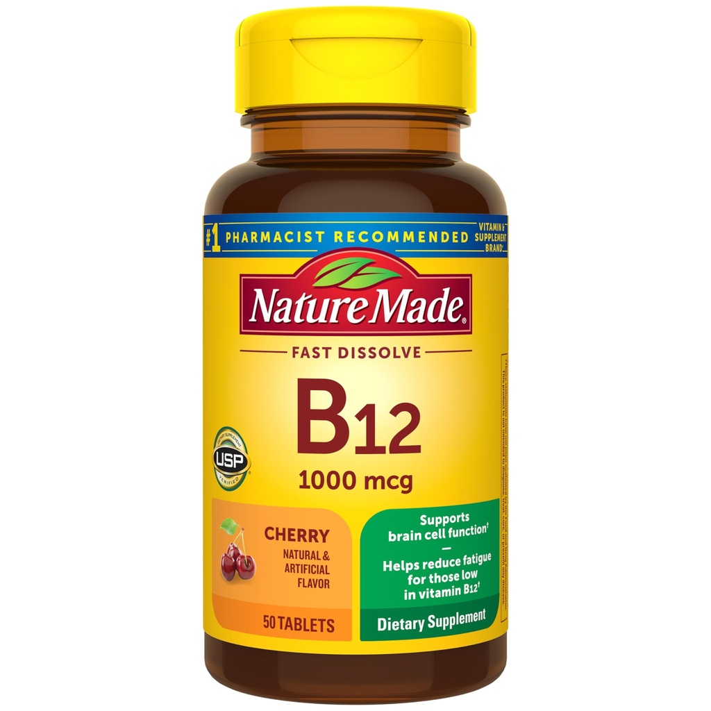 Natura fatta vitamina B12 1000 mcg, facile da prendere sublinguale B12 per il supporto del metabolismo energetico, 50 compresse dissolvere senza zucchero, 50 giorni di alimentazione