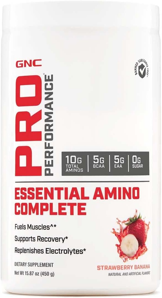 GNC Pro Performance Essential Amino Complete, Strawberry Banana, 15.87 oz., Supporta il recupero muscolare