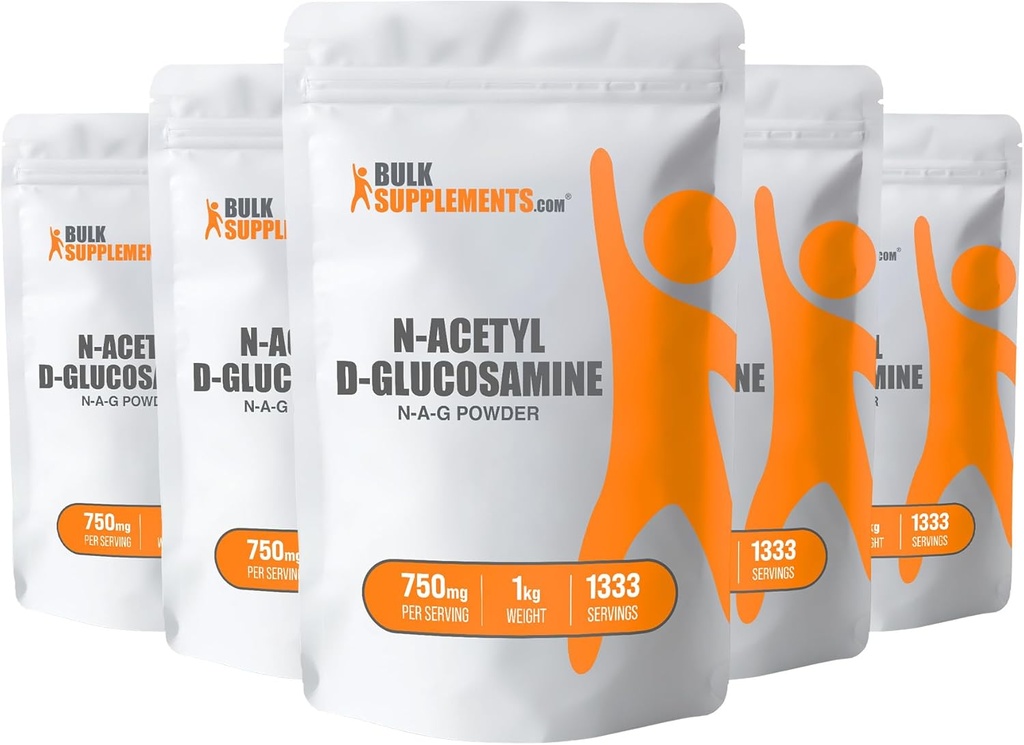 BulkSupplements.com N-Acetyl Glucosamine Powder - NAG Powder, Glucosamine 750mg, Glucosamine Supplement - Glucosamine Powder, Glucosamine Free, 750mg di per Serving, 5kg (11 lbs) (Pack of 5)