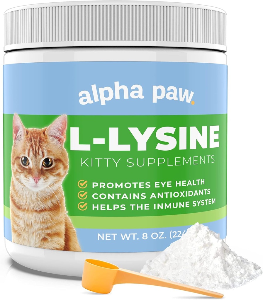 Alfa Paw - Grado Umano per Animali - Gatto Lysine Supplemento - Serve extra 5-10 Mese di alimentazione - Lisina naturale (8 once/227 Gram)