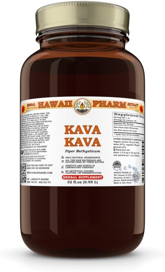 Hawaii Pharm Kava Kava Liquid Extract, Kava Kava (Piper Methysticum) Integratore di tintura 32 oz non filtrato