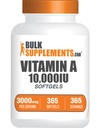 BulkSupplements.com Vitamina A 10000 IU Softgels - come Palmitato di Retinyl, Supplemento di vitamina A - per il supporto oculare e immunitario, Gluten Free, 1 Softgel per Serving, 365 Conteggio (Pack of 1)