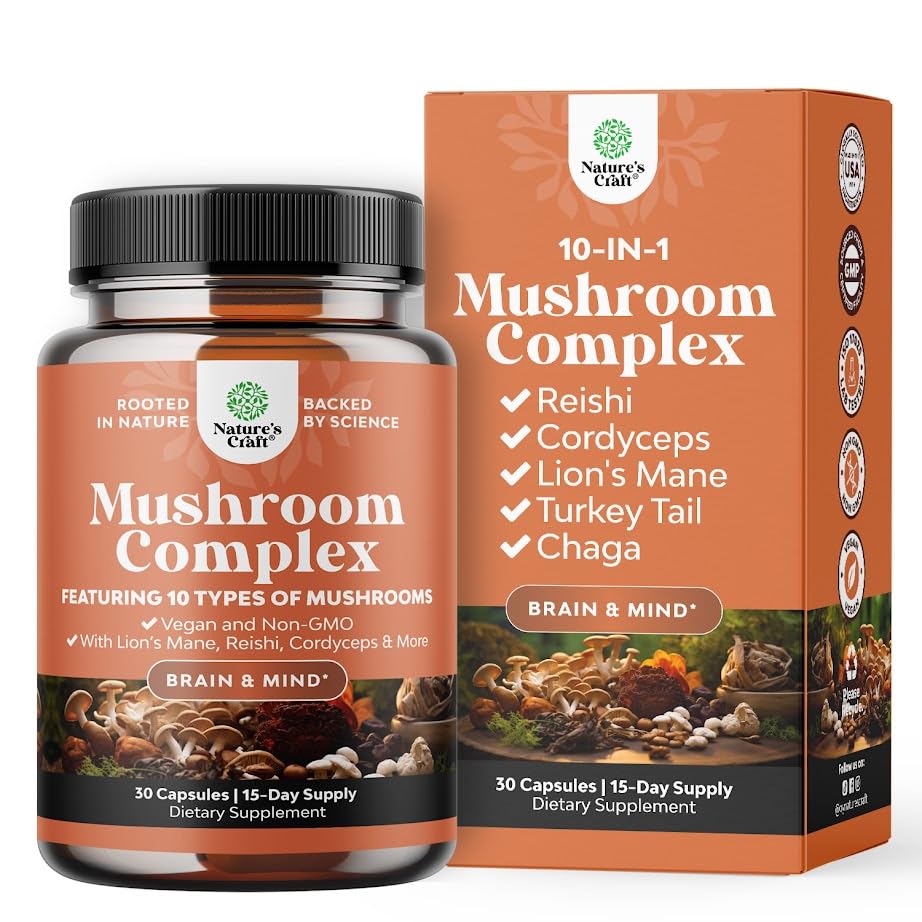 Advanced Mushroom Complex Capsules - 10X Lions Mane Supplement con Reishi, Chaga, Maitake & Shiitake per il supporto della memoria della salute del cervello & Focus - Nootropic for Mental Clarity - 30 Caps