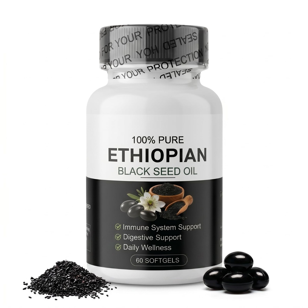 Ethiopian Black Seed Oil Capsules,Organic Cold Pressed Black Seed Oil Capsules,Immune Support & Digestion & Energy Booster, Non-GMO, Gluten-Free, 60 Softgels