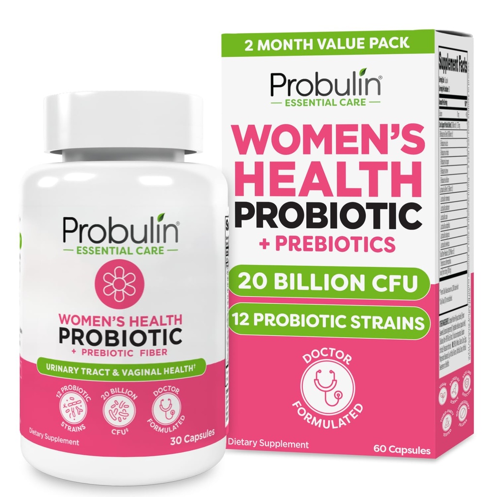 Probulin Womens Probiotic - Vaginal, UT, Gut & Salute Immune con Lactobacillus Reuteri - 20 miliardi di CFU, 12 Probiotici Strains & Prebiotics - 60 Vegan, Gluten Free Capsules for Whole-Body Wellness