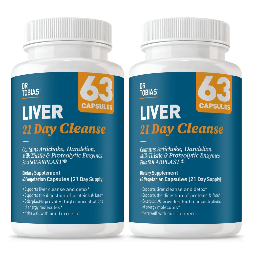 Dr. Tobias fegato 21 giorno Cleanse, erbe fegato Detox Cleanse con Solarplast, estratto di carciofo, cardo del latte, estratto di dadelion & enzimi digestivi, 63 capsule vegetali, 3 giornalieri, pacchetto di 2
