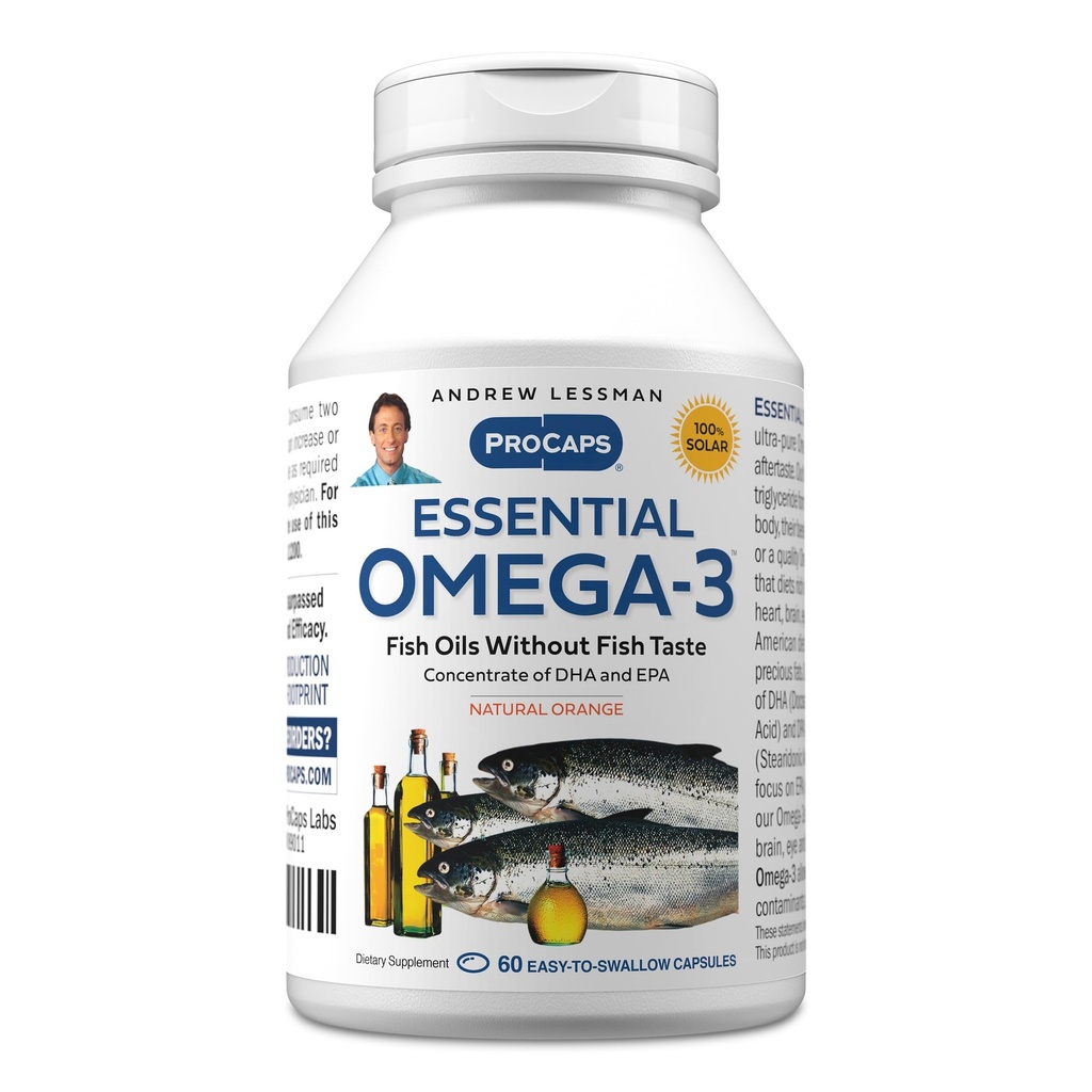ANDREW LESSMAN Essential Omega-3 Arancione - 60 Softgels - Ultra-Pure, Olio Omega-3 ad alta potenza. Alte DHA, No Stomach Upset, No Contaminants, No Mercury. Piccolo Facile da ingoiare Softgels