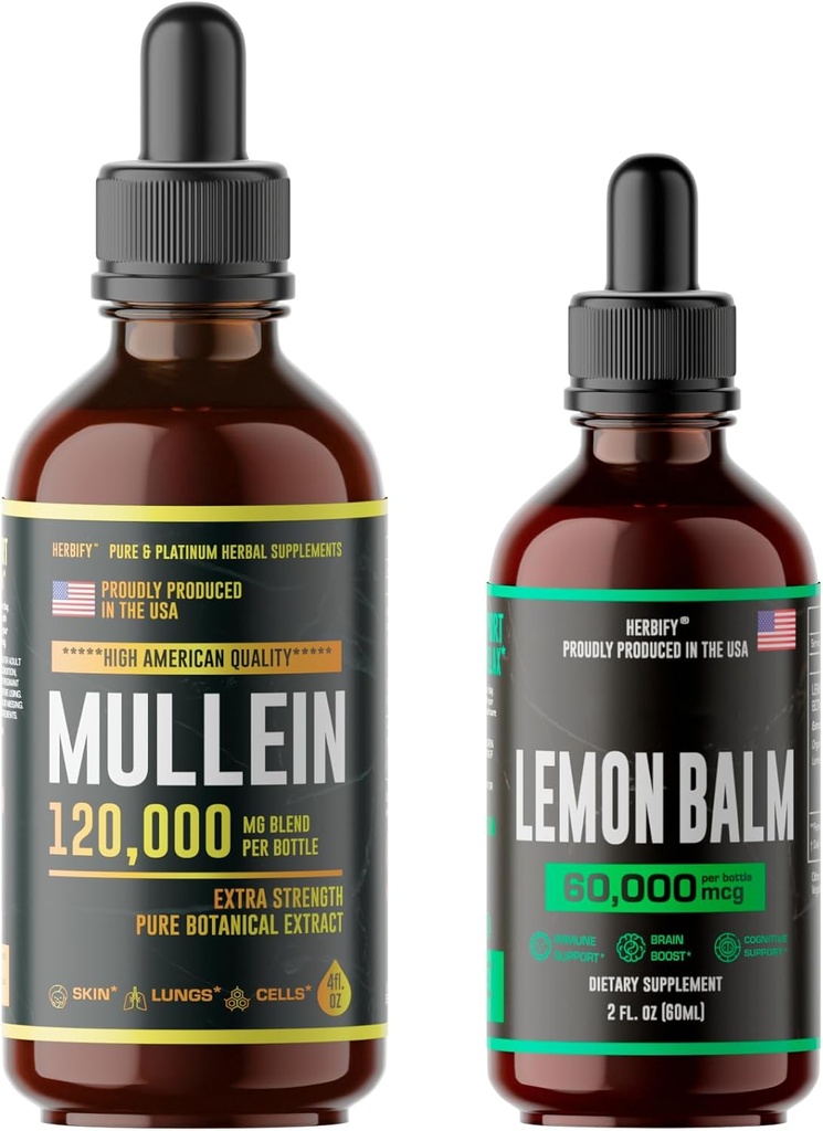 HERBIFY Bundle - Mullein Leaf Extract & Lemon Balm - Supporto respiratorio e supporto al cervello