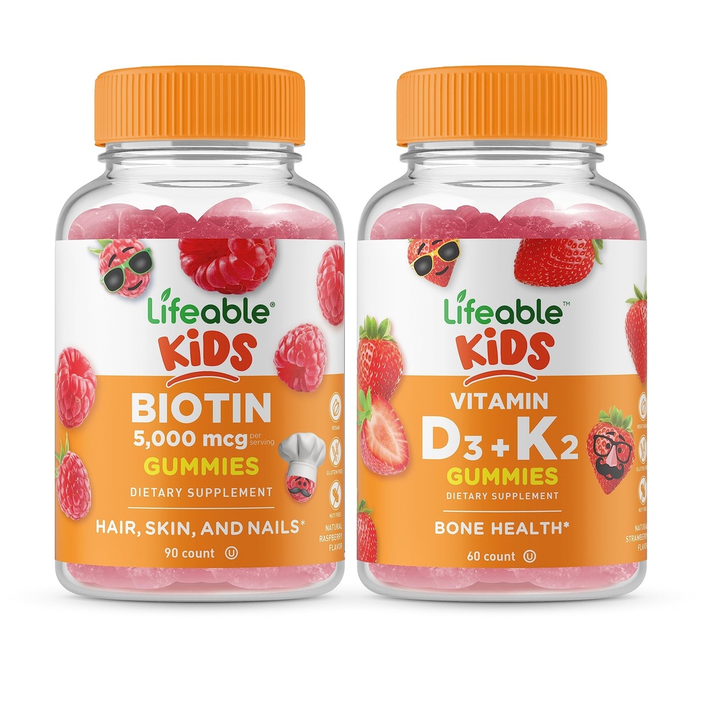 Bikini Lifeable + Vitamina D3 + Vitamina K2 Bambini, Gummies Bundle - Grande degustazione, Supplemento di vitamina, Senza glutine, OGM libero, pancia masticabile