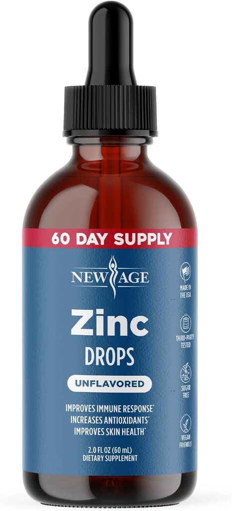Ionic Zinc Liquid Drops - High Potency Immune Booster Zinc Supplemento, Difesa Immune, Potente Antiossidante Naturale, Non OGM - da New Age (Liquid 2 OZ), Confezione da 1