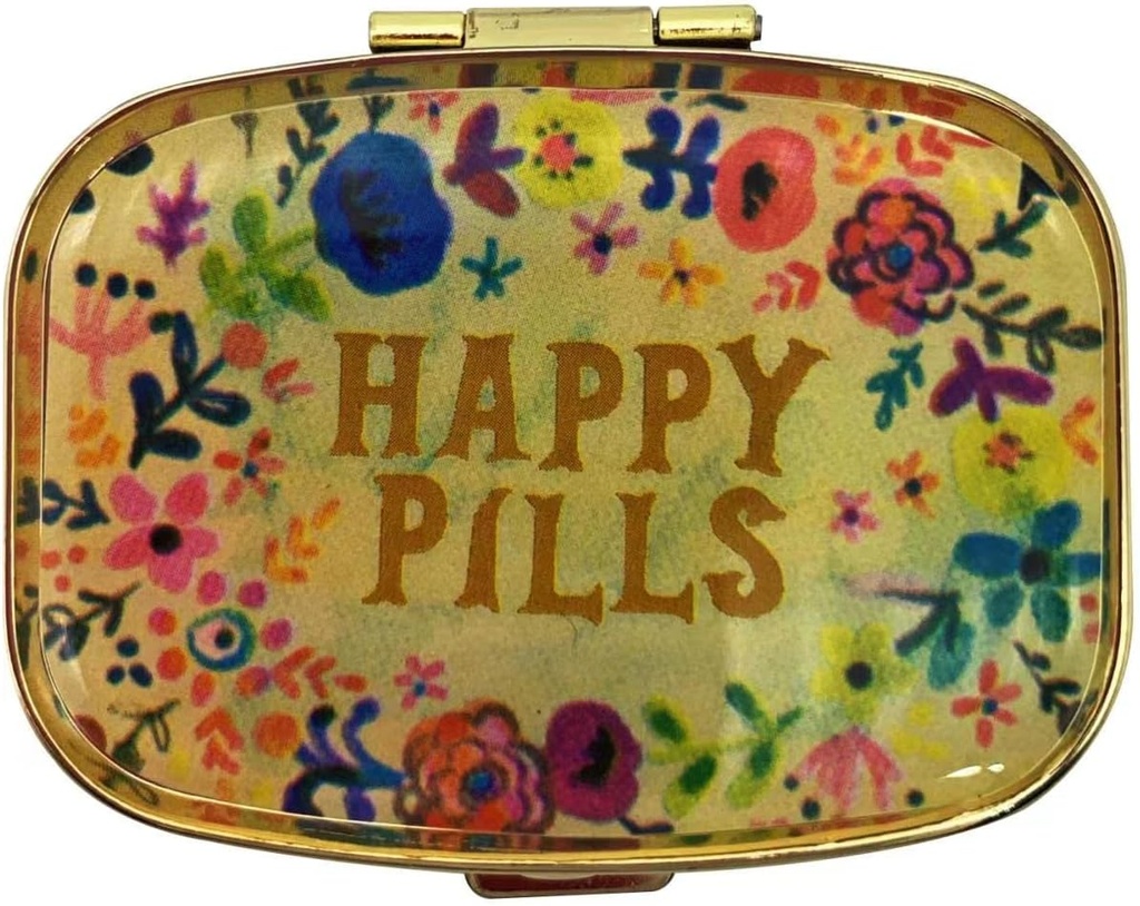 Happy Pills Pill Organizer Cute Metal Pill Case Travel Friendly Portable Compact Pill Box Pill Box contenitore per tenere Tylenol/Vitamins/Fish Oil/Supplements/Meds/Tablet for Purse/Pocket