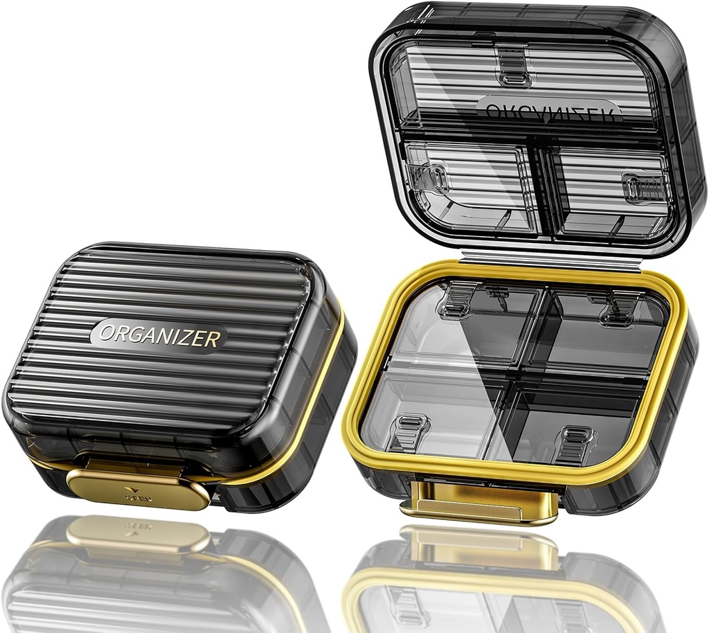 Custodia da viaggio per la pedana, piccola scatola di pedaggio per il borsellino, Acedada Portable Daily Pill Container, Compact Moistureproof 7 Compartments Pill Organizer, Stylish Medicine Holder for Vitamins Fish Oils, Nero