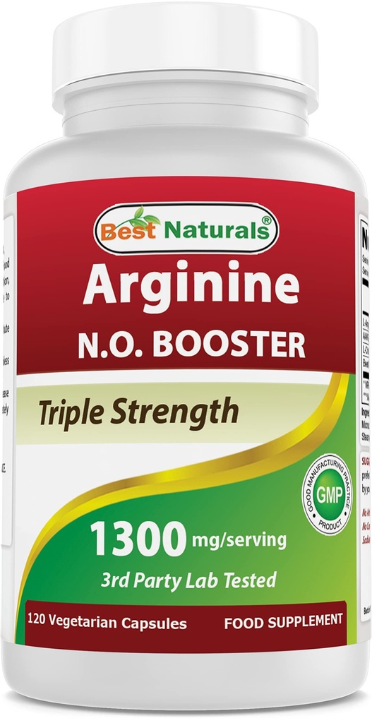 Best Naturals L-Arginina NO Booster Triple Strength 1300 mg Serve 120 capsule di veg - Realizzate con L-Arginina, AAKG, L-Citrulline, Polvere di barbabietola
