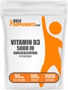 BulkSupplements.com Vitamin D3 Powder - Cholecalciferol, 5000 IU - Gluten Free, 50mg (125mcg di vitamina D3) per porzione, 100g (3,5 oz) (Pacchetto di 1)