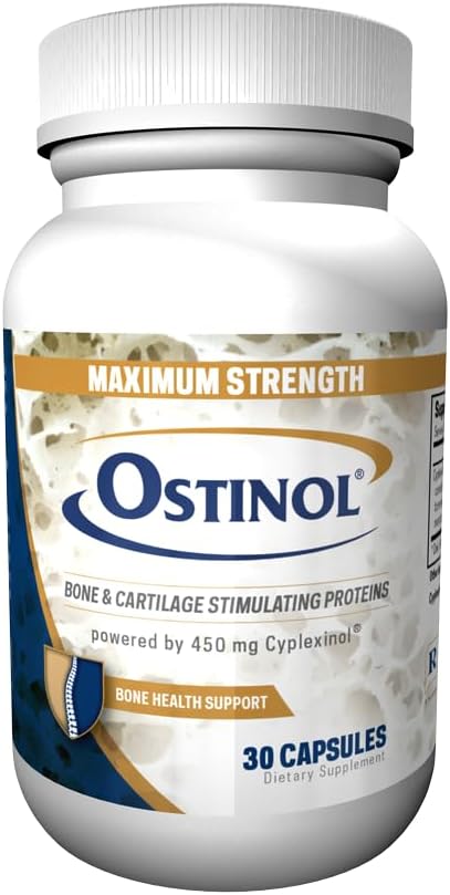 Ostinol Maxiumum Strength 450mg. Bone & Joint Supplement. Attivazione delle cellule staminali certificata. Bio Active Protein Complex per la perdita moderata di ossa e la disfunzione comune moderata. 30 capsule