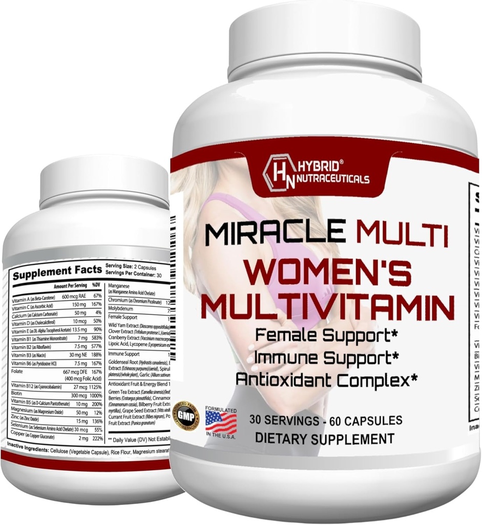 MiracleMulti Multivitamin per le donne - Formula di supporto femminile, Supporto immunitario, Minerali, Biotina, Antiossidanti & Superfoods Blend – 60 capsule