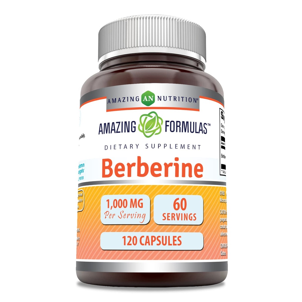 Incredibile Formulas Berberine 1000mg Per Serving 120 Capsule Supplemento | Non OGM | Gluten Free | Made in USA