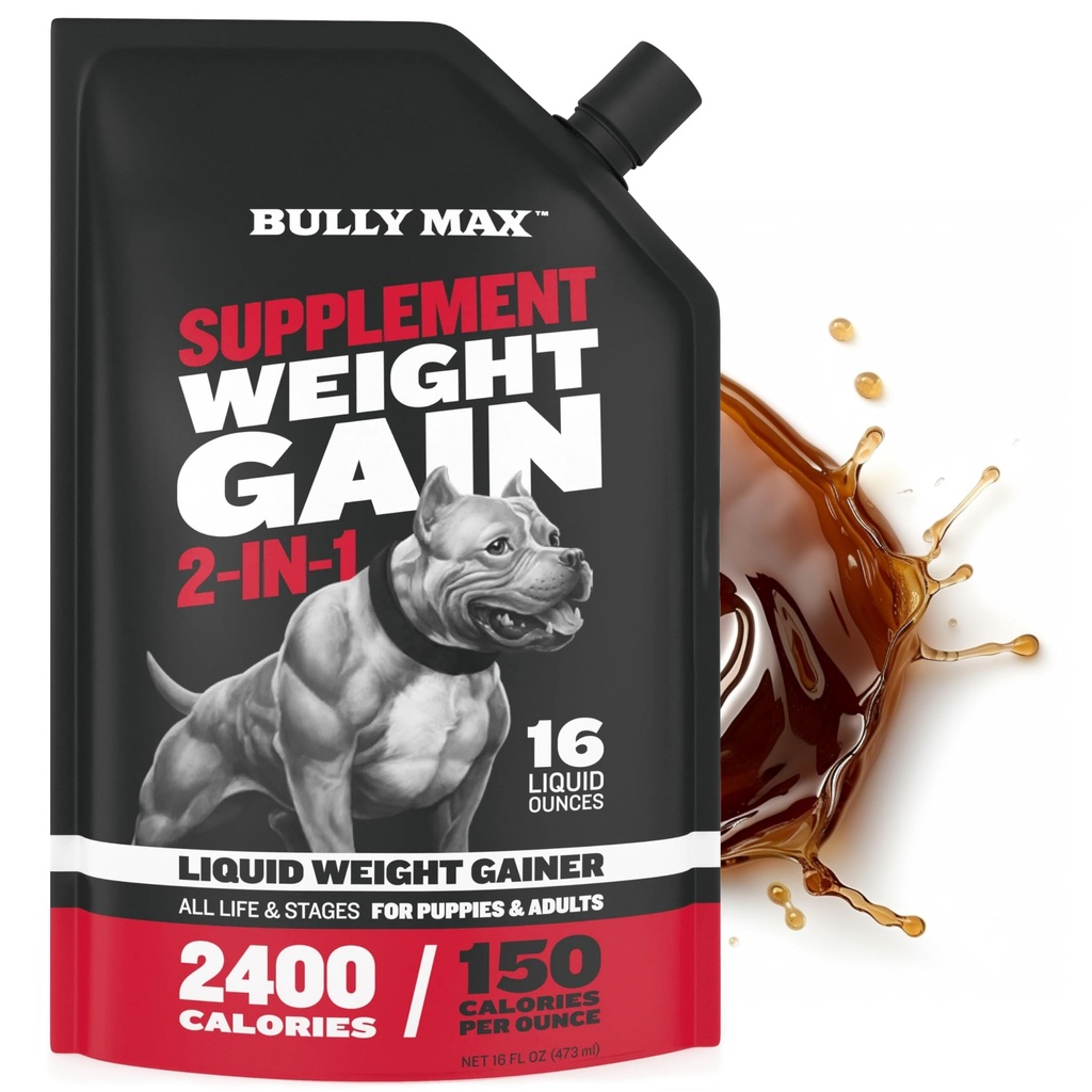 Bully Max Liquid Weight Gainer per cani – Alto Calorie Dog Supplemento con Omega-3 & Whey Protein – 2-in-1 Multivitamina per la sana gestione del peso – per Puppies & Adult Dogs – 16 oz