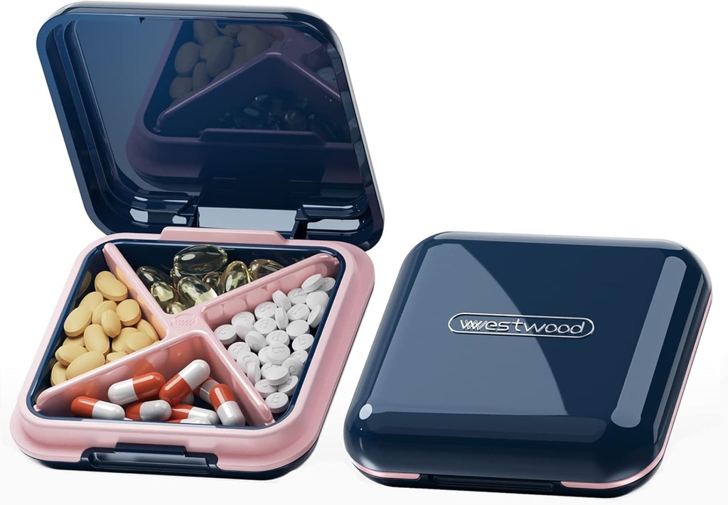 DUBSTAR Pill Box - Custodia portatile impermeabile portatile per borse Pocket Compact Travel Medicine Holder per vitamine, oli di filtraggio, materie prime,Medication(Deep Blue)