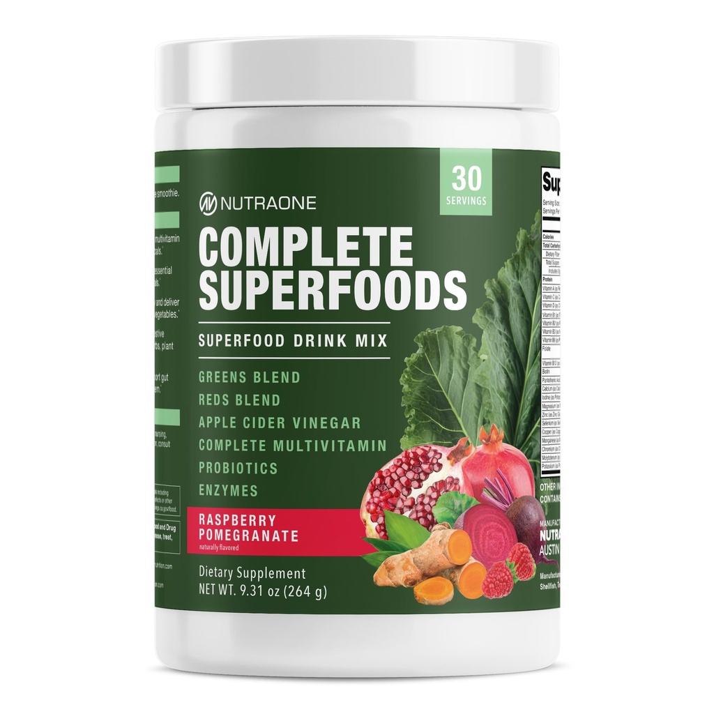 Superfoods, Greens & Reds Blend*, Aceto di sidro di mele, Miscela di enzima digestiva*, Miscela Probiotica*, Multivitamina* (Pomegranato di lampone - 30 Serve)